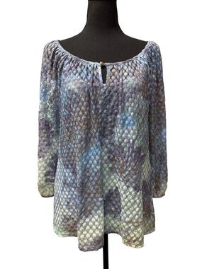 Signature Studio Multi-Blue Lace Textured Long Sleeve Tunic Size M